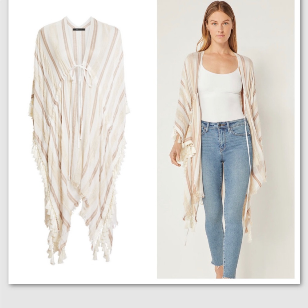 BCBG natural tassel striped caftan coverup top OS